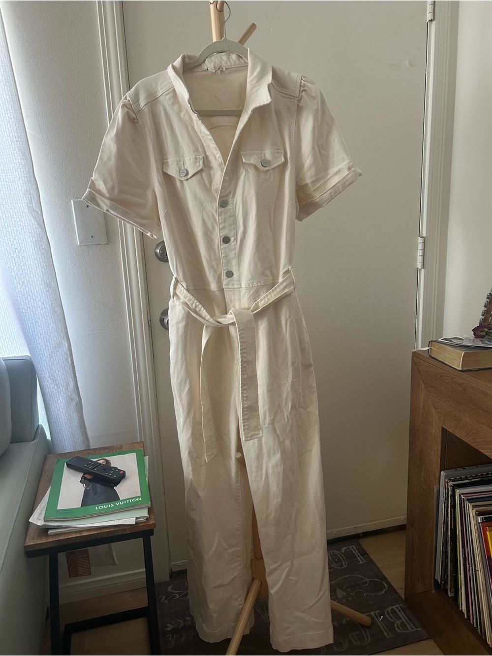 PAIGE Cream Short-Sleeve Utility Jumpsuit with Belt size 14